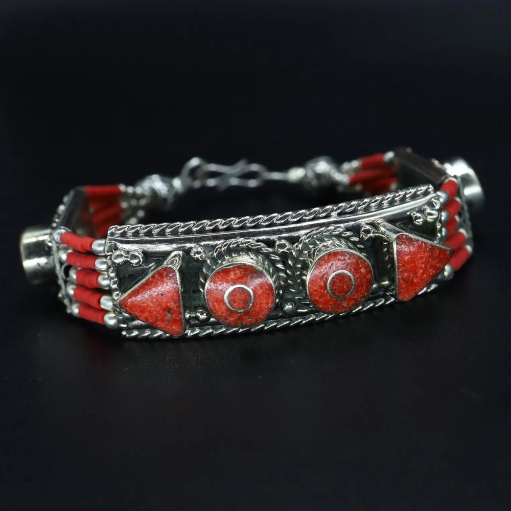Tibetan silver gemstone ethnic bracelets